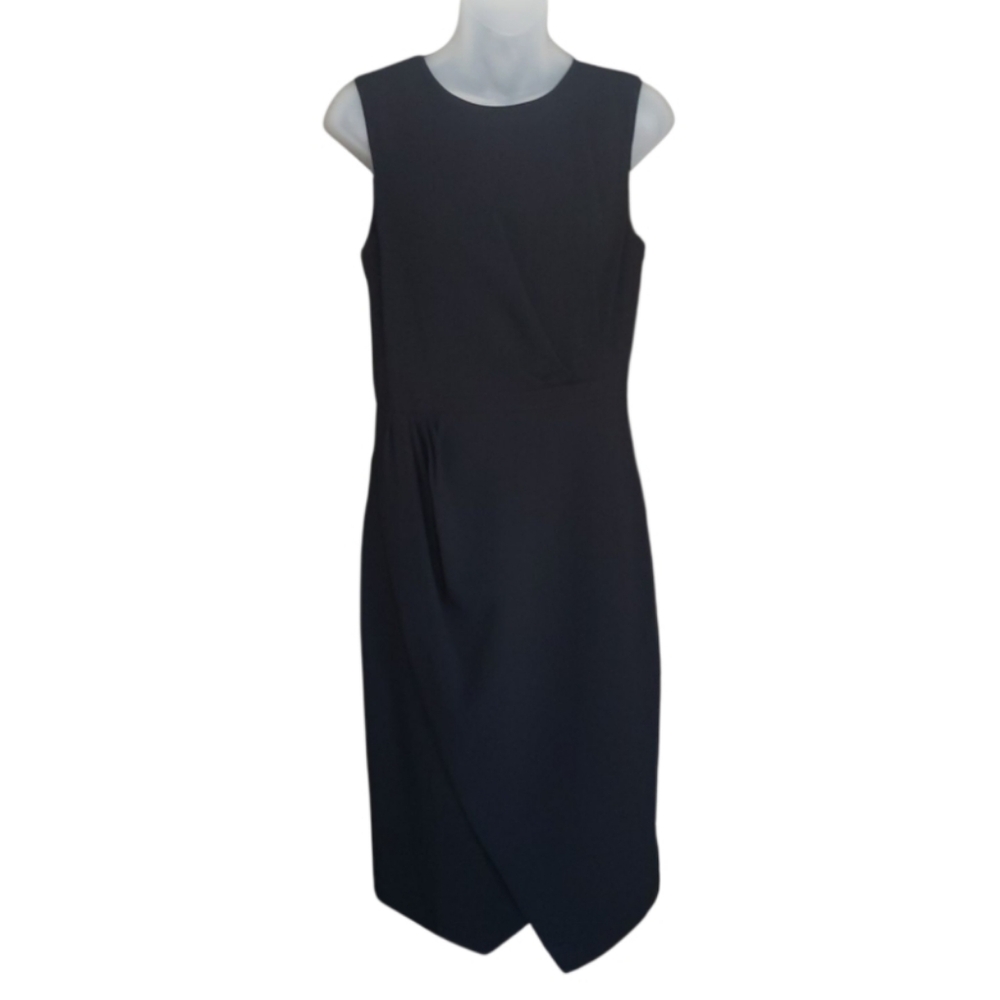 J.Crew Asymetrical Sheath Midi Dress Black Sleeveless Career LBD Size 2